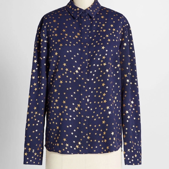 NWT Modcloth Sugarhill Brighton Searching the Stars Button-Down Blouse - Picture 1 of 7